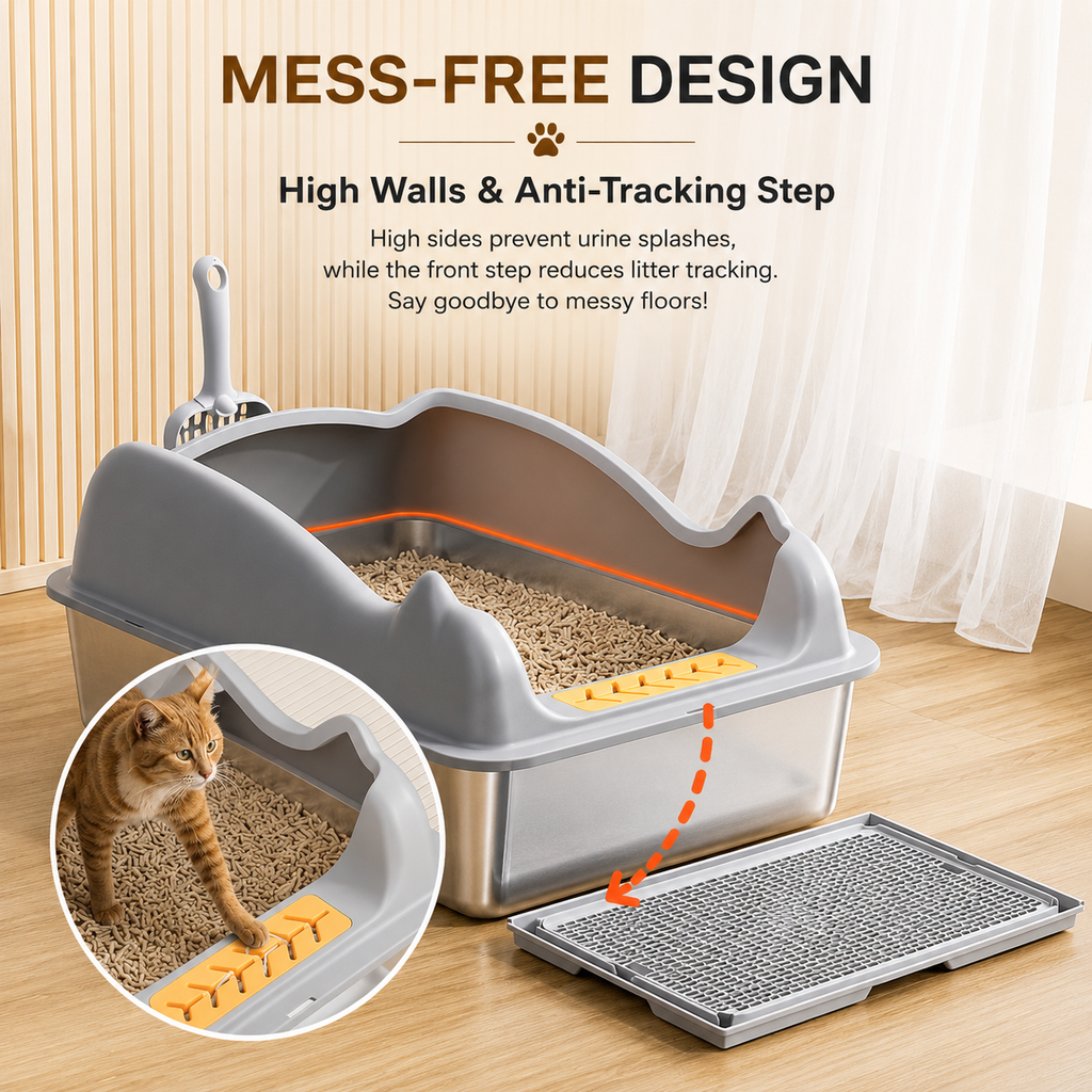 Large Stainless Steel Cat Litter Box
