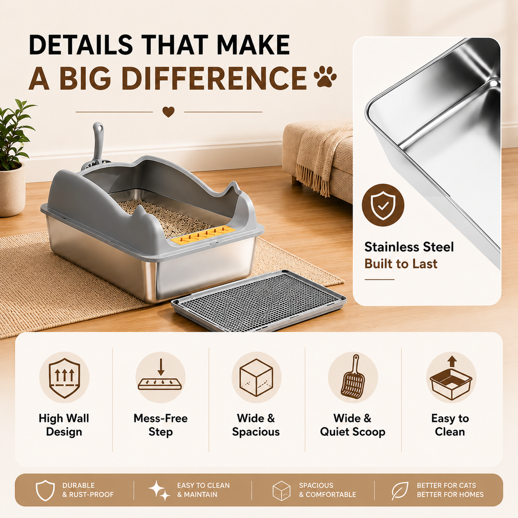 Large Stainless Steel Cat Litter Box