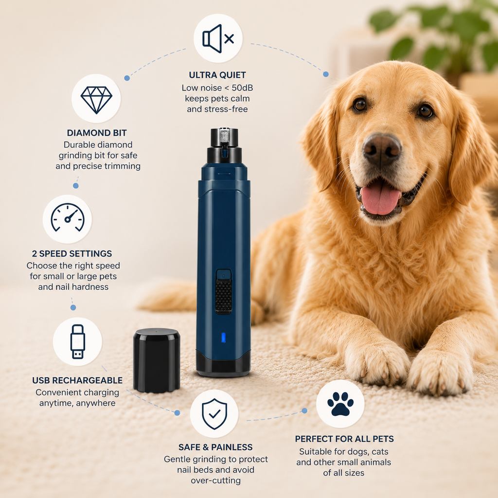 Quiet USB Pet Nail Grinder - 2-Speed, Diamond Bit