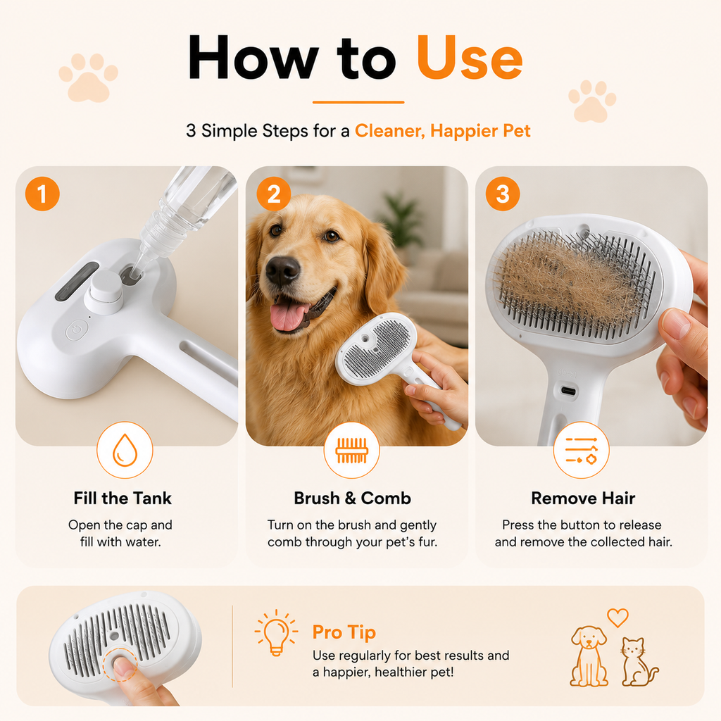 3-in-1 Pet Steam Spray Brush - Simultaneous Mist & Deshed