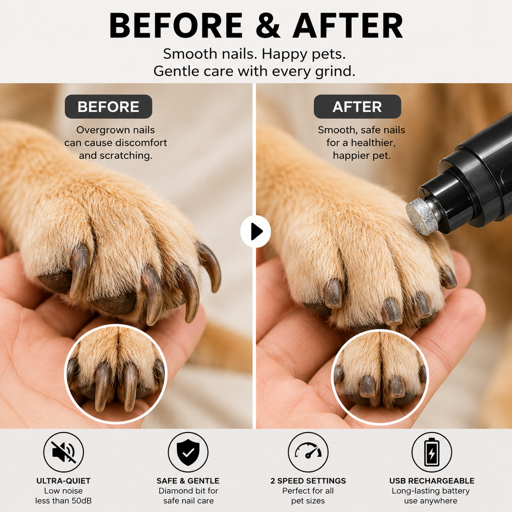 Quiet USB Pet Nail Grinder - 2-Speed, Diamond Bit