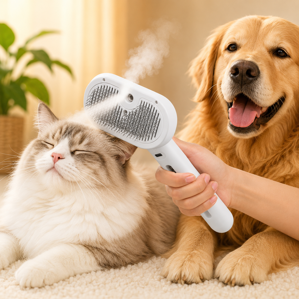 3-in-1 Pet Steam Spray Brush - Simultaneous Mist & Deshed