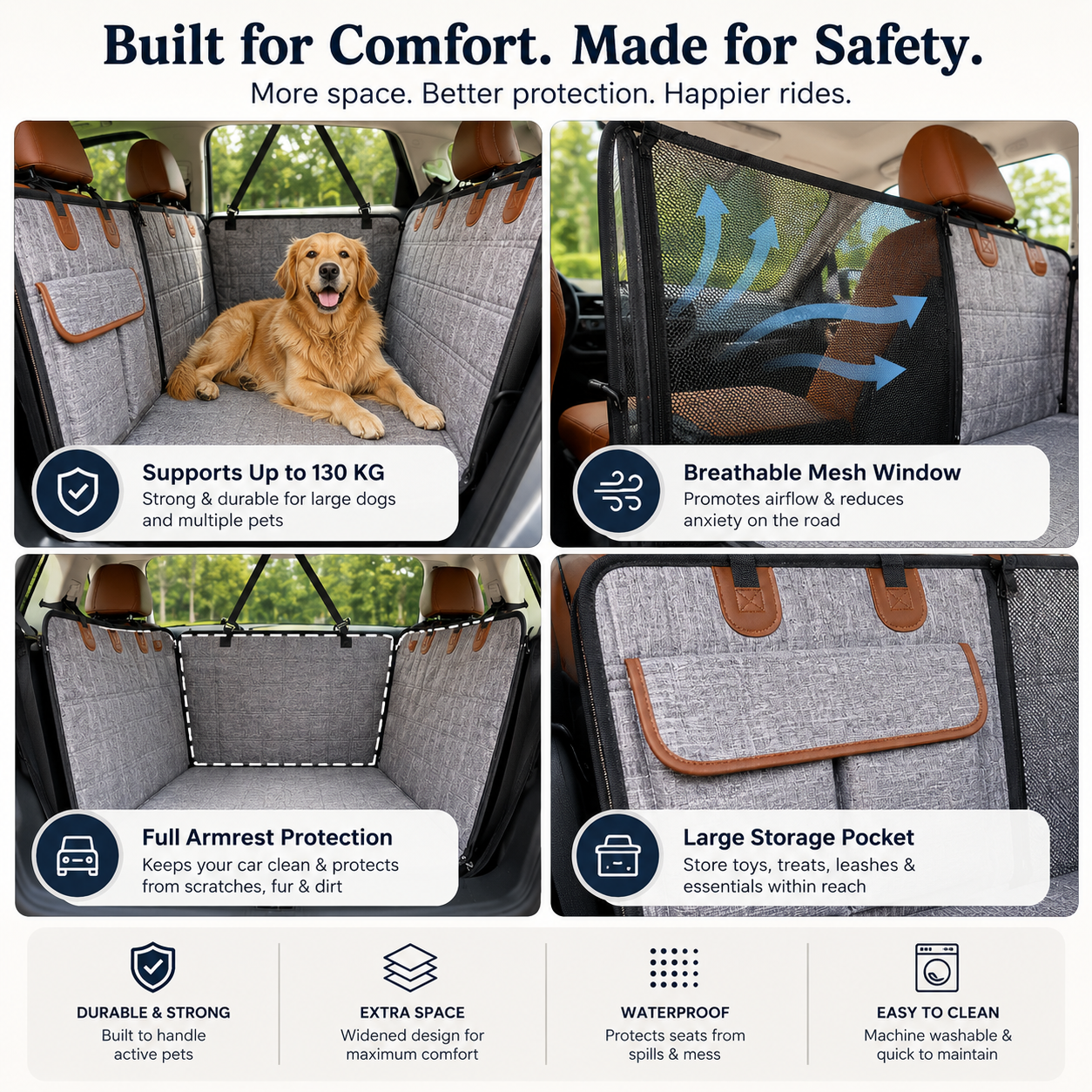 Car Dog Bed with Widened Support Plate - Rear Seat