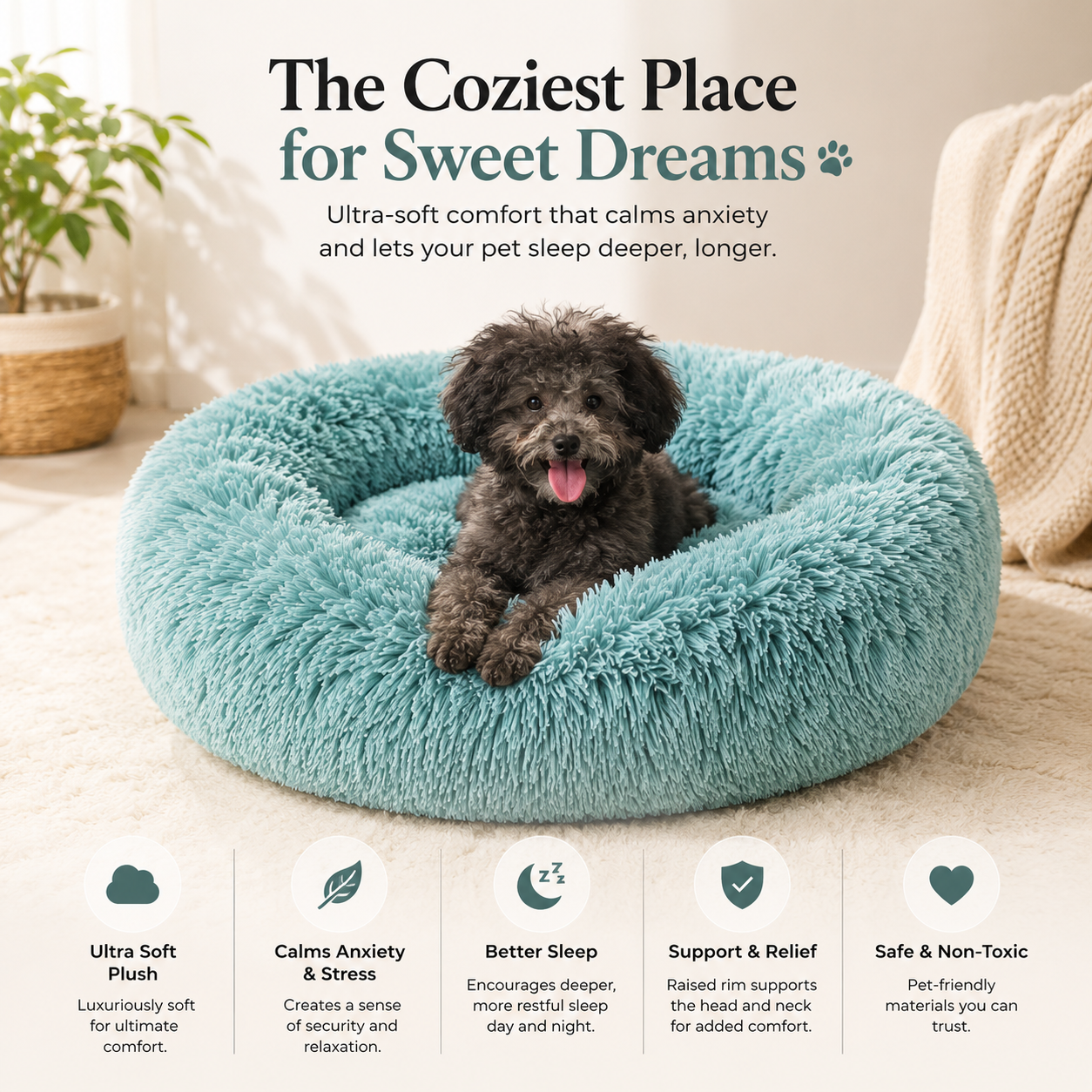 Round Plush Pet Nest - Donut Bed