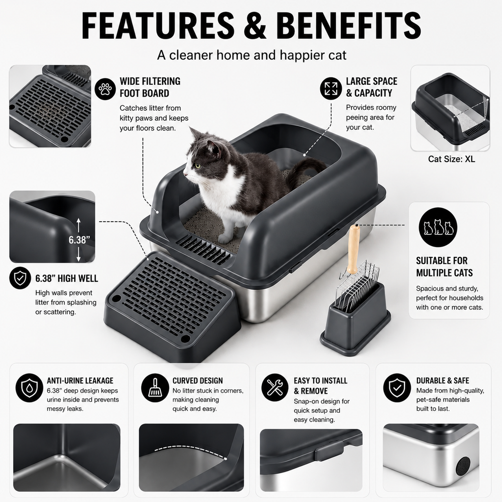 6-Inch Deep Cat Litter Box with Filter Footboard