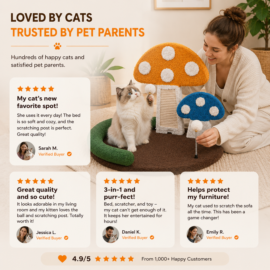 3-in-1 Mushroom Cat Bed & Scratcher