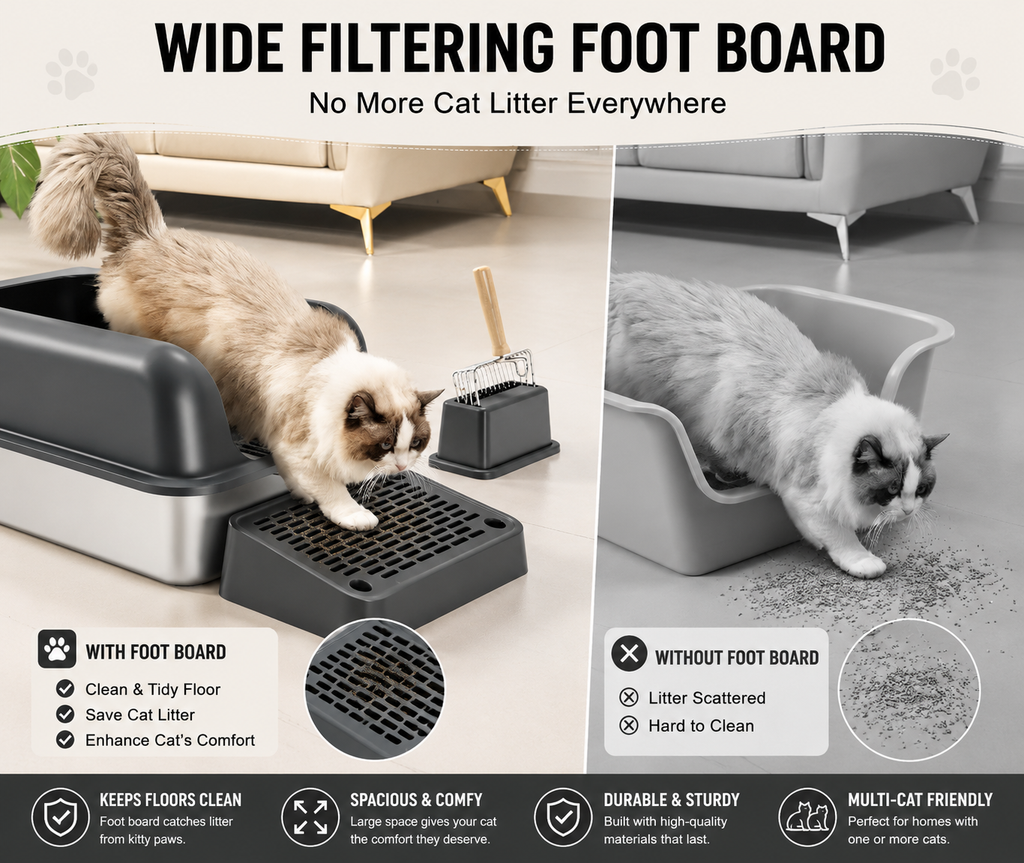 6-Inch Deep Cat Litter Box with Filter Footboard