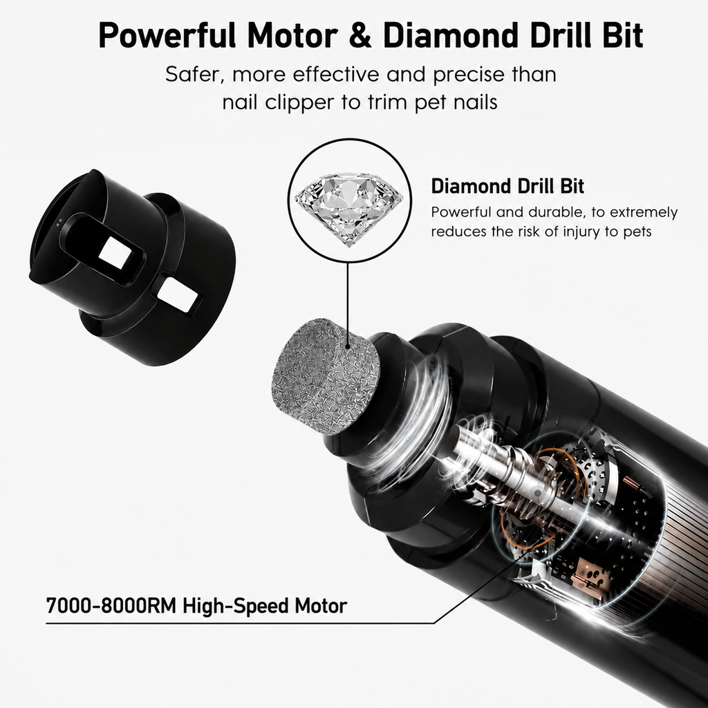 Quiet USB Pet Nail Grinder - 2-Speed, Diamond Bit