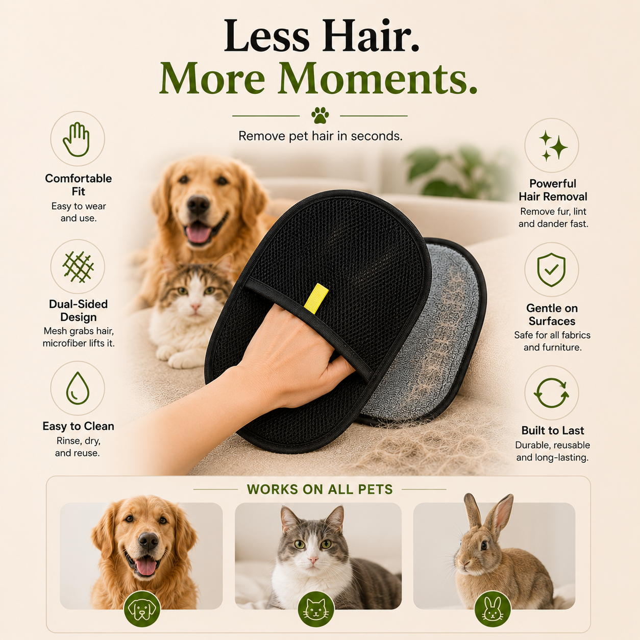 Pet Deshedding Grooming Glove - Dogs, Cats & Rabbits
