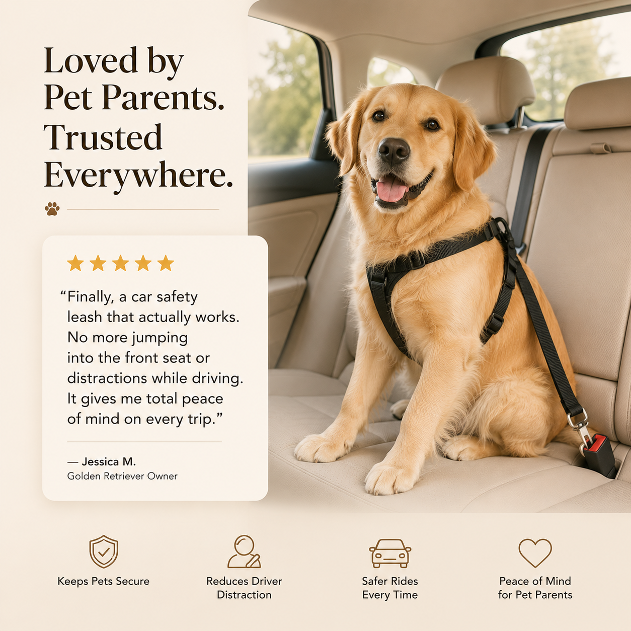 Car Safety Pet Leash - Seat Belt Buckle Clip, Polyester