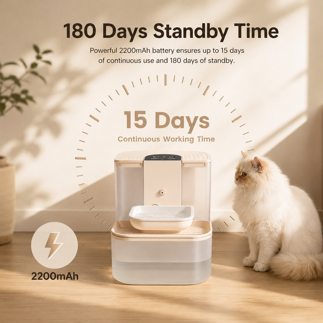 Smart Pet Water Fountain - 4.5L Cordless, Ceramic Bowl