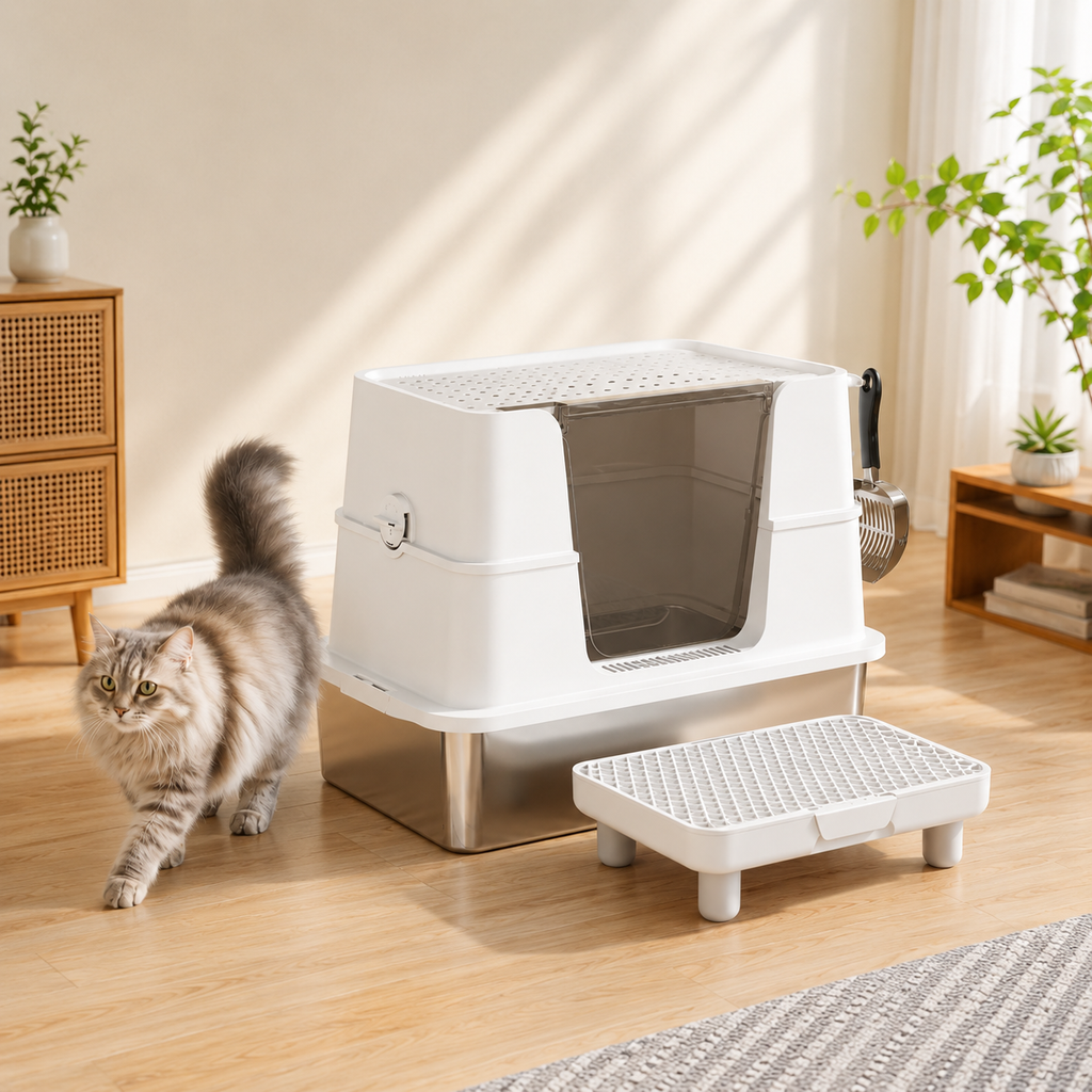 XL Enclosed Stainless Steel Cat Litter Box
