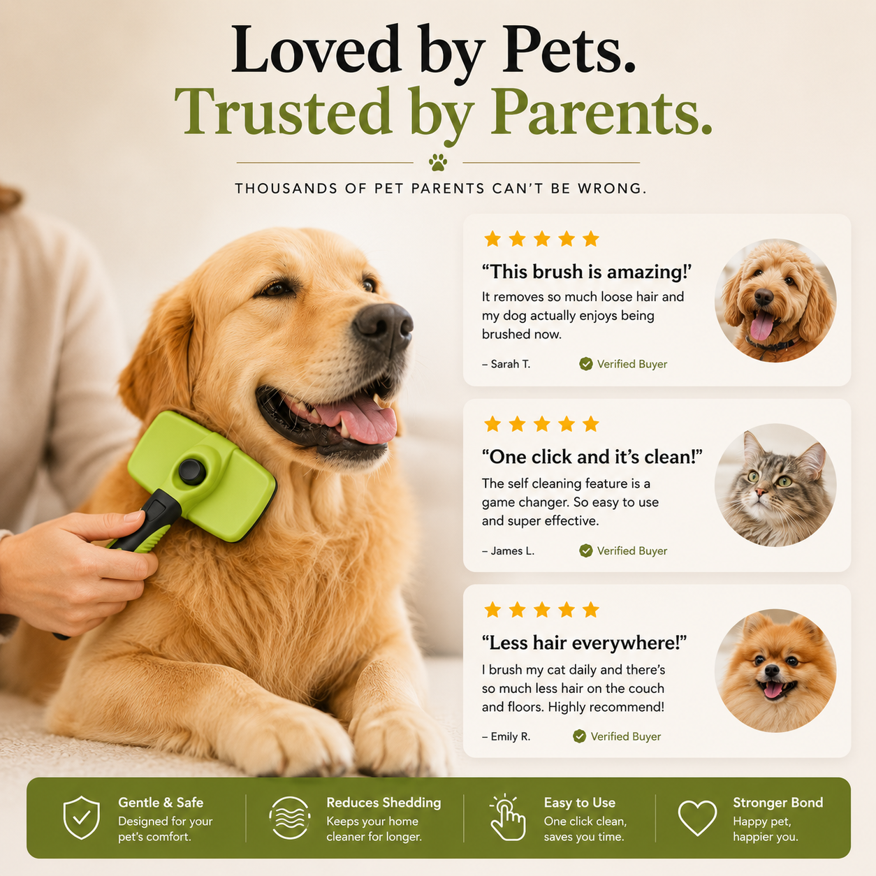 Self-Cleaning Retractable Pet Grooming Comb