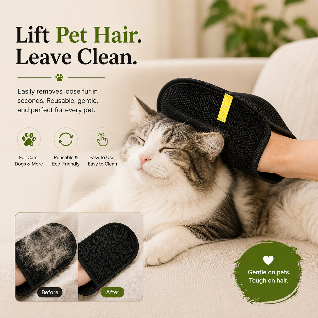 Pet Deshedding Grooming Glove - Dogs, Cats & Rabbits