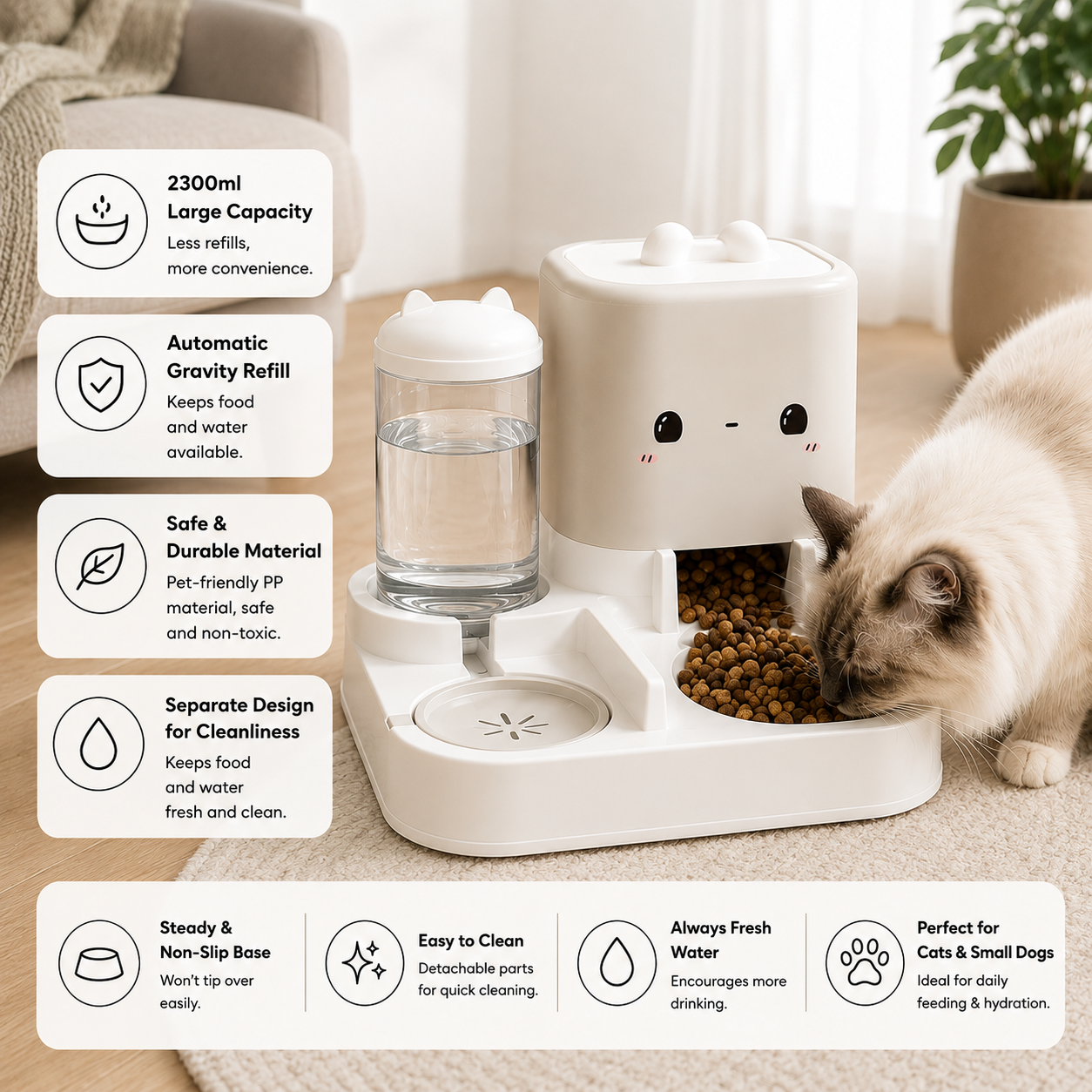 Automatic Gravity Pet Feeder & Water Dispenser - 2300ml + 1000ml