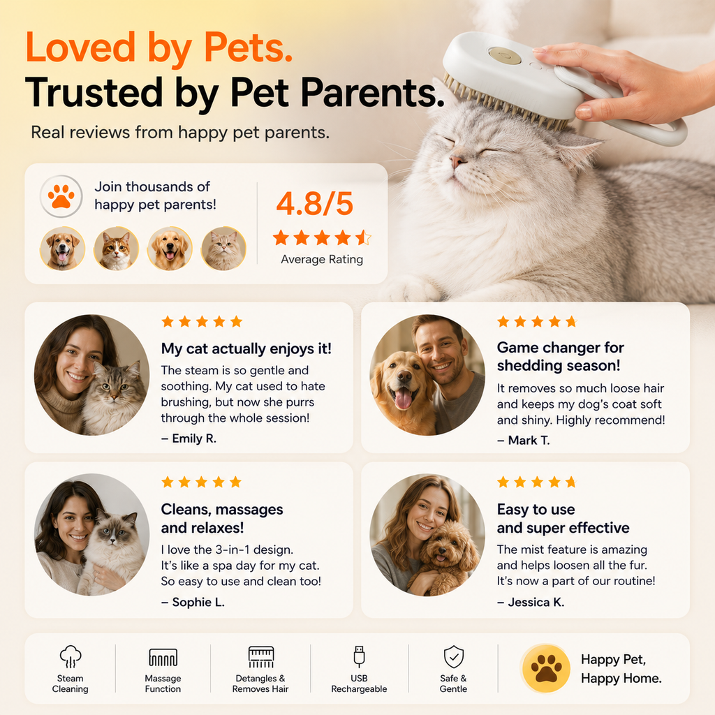 Electric 3-in-1 Steam Pet Brush - USB Rechargeable