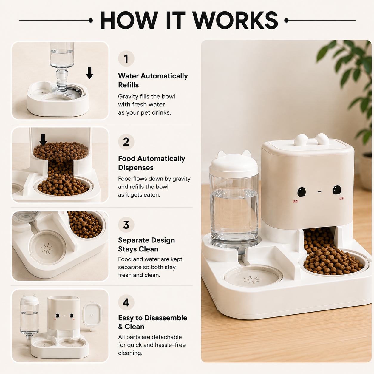 Automatic Gravity Pet Feeder & Water Dispenser - 2300ml + 1000ml