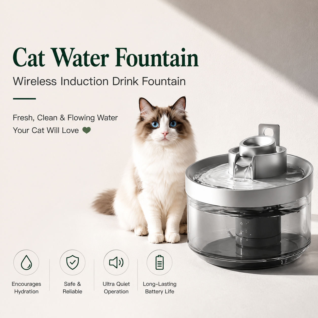 Cat Water Fountain Wireless Induction Drink Fountain