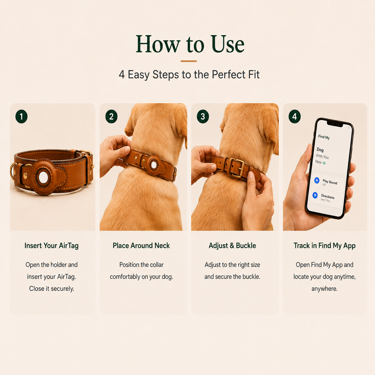 Leather GPS Tracker Dog Collar