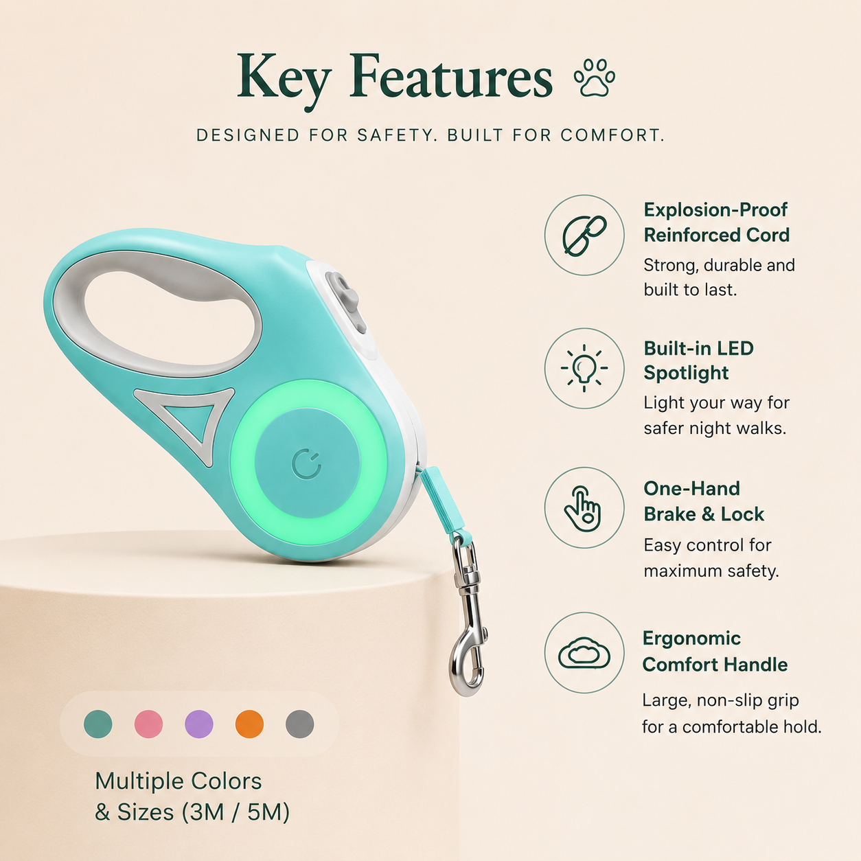 Retractable Dog Leash with LED Light