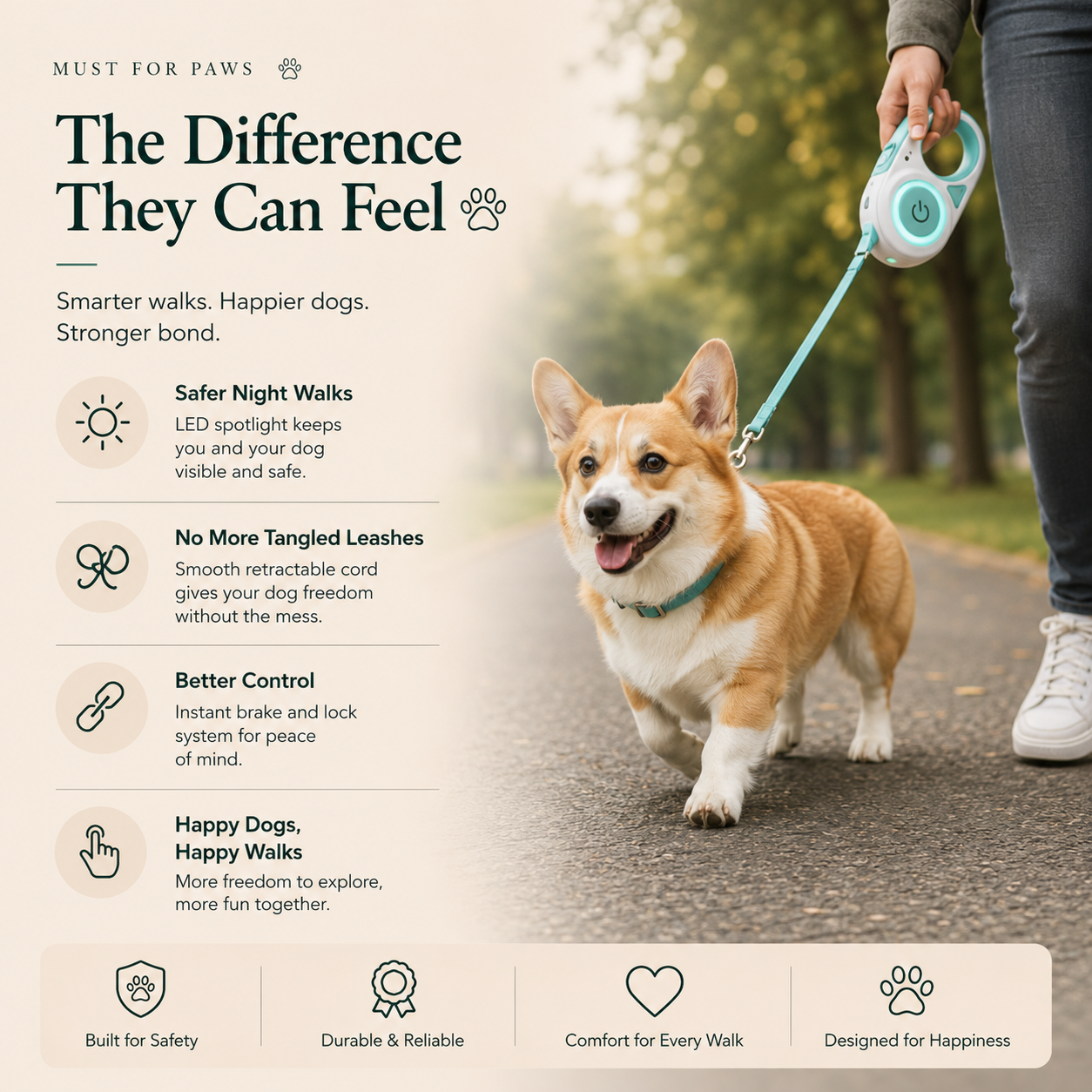 Retractable Dog Leash with LED Light