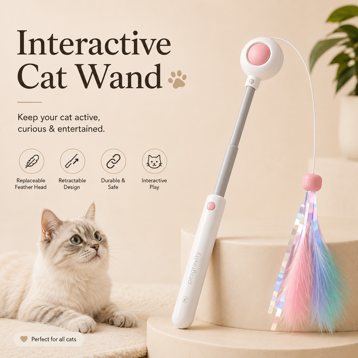 Retractable Cat Feather Wand