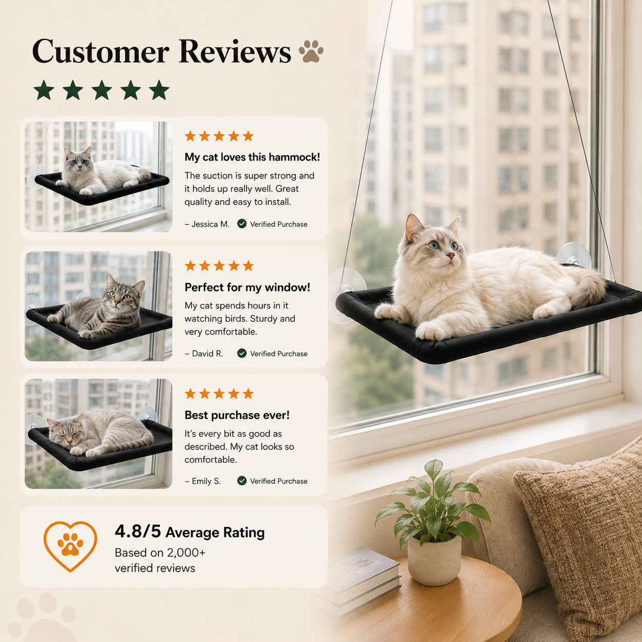 Cat Window Hammock with Suction Cups