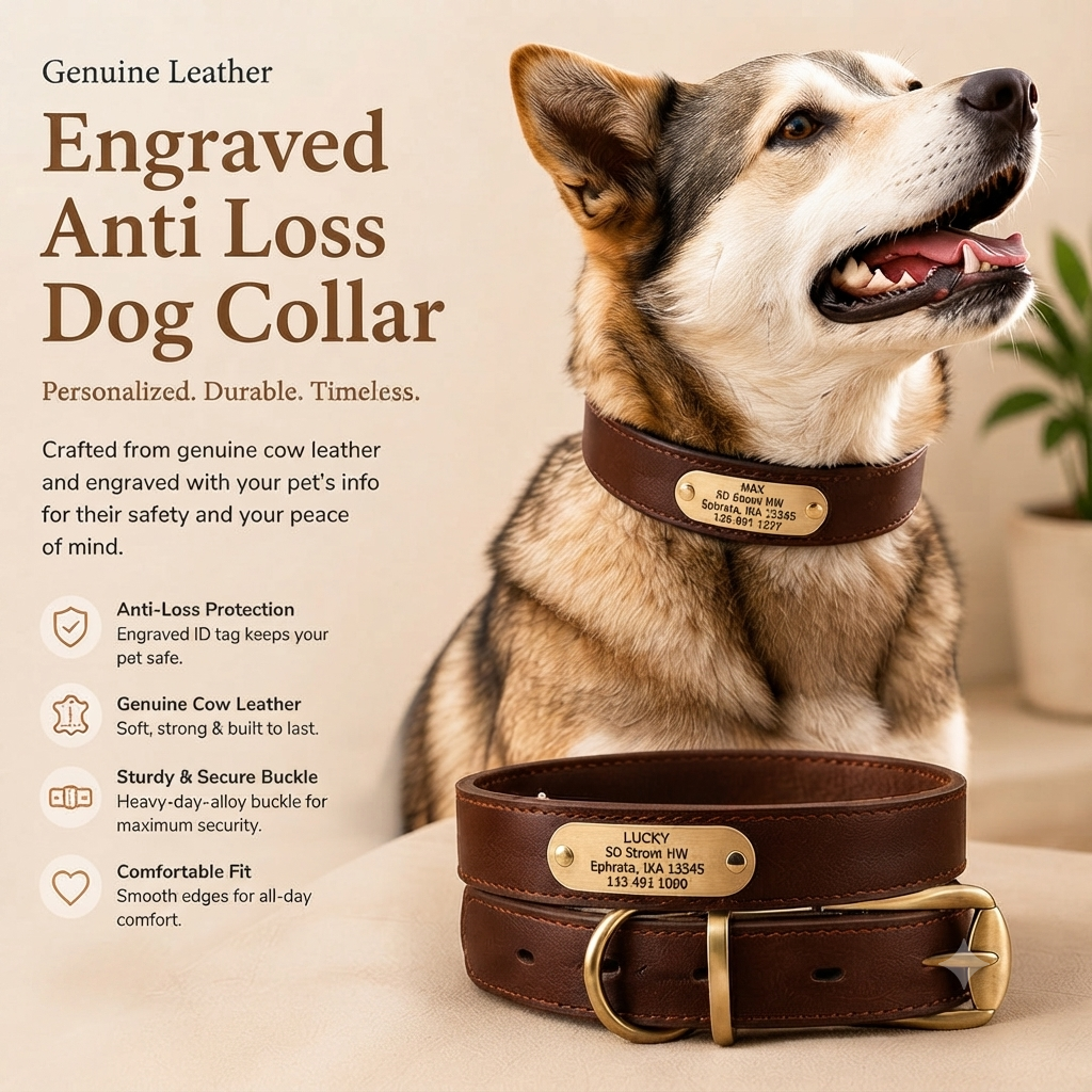 Personalized Genuine Leather Dog Collar