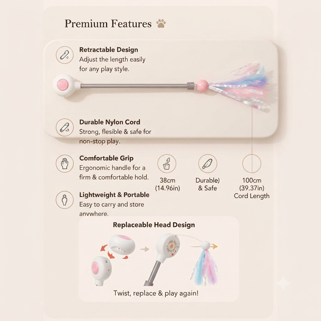Retractable Cat Feather Wand