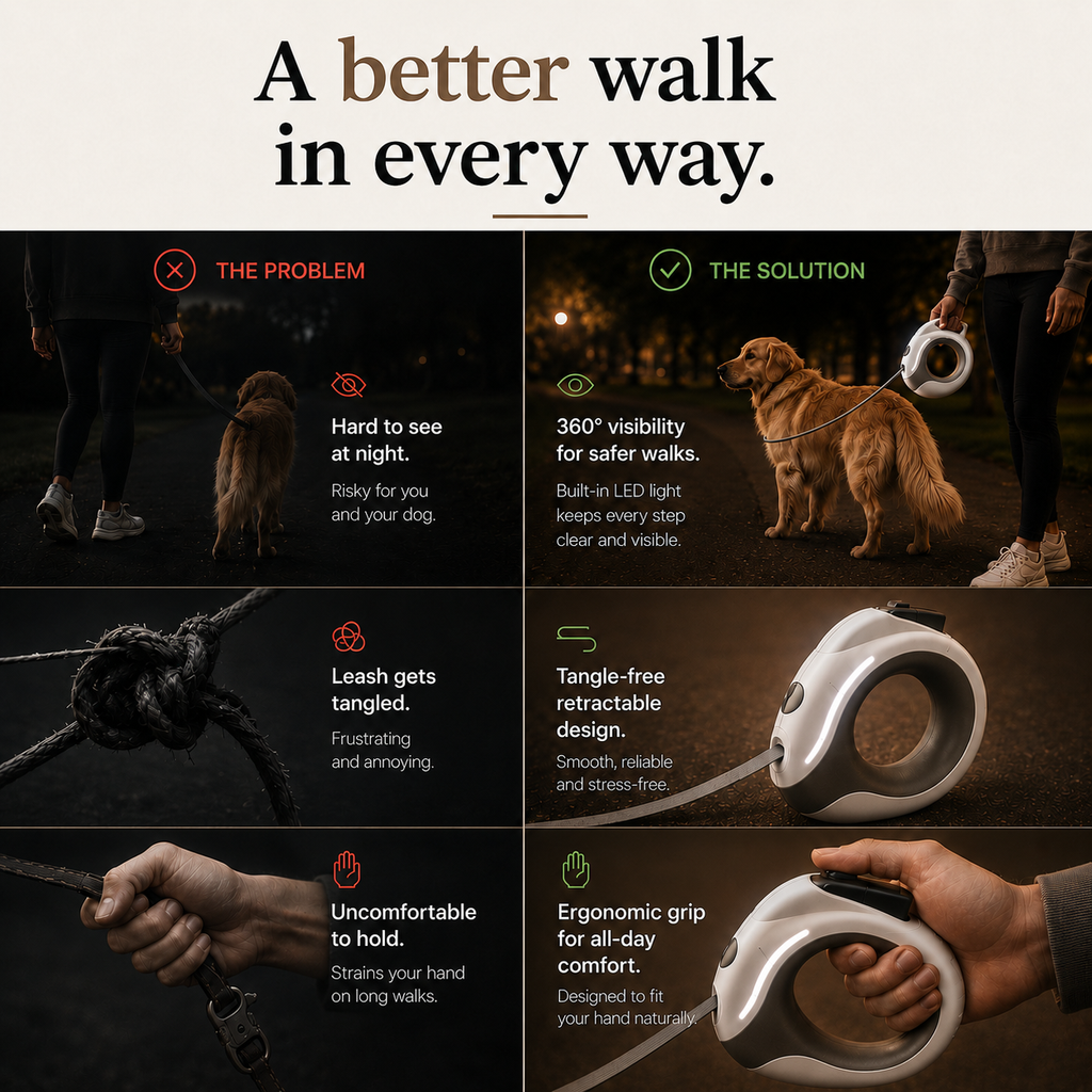 Luminous Ring Retractable Dog Leash - LED Glow