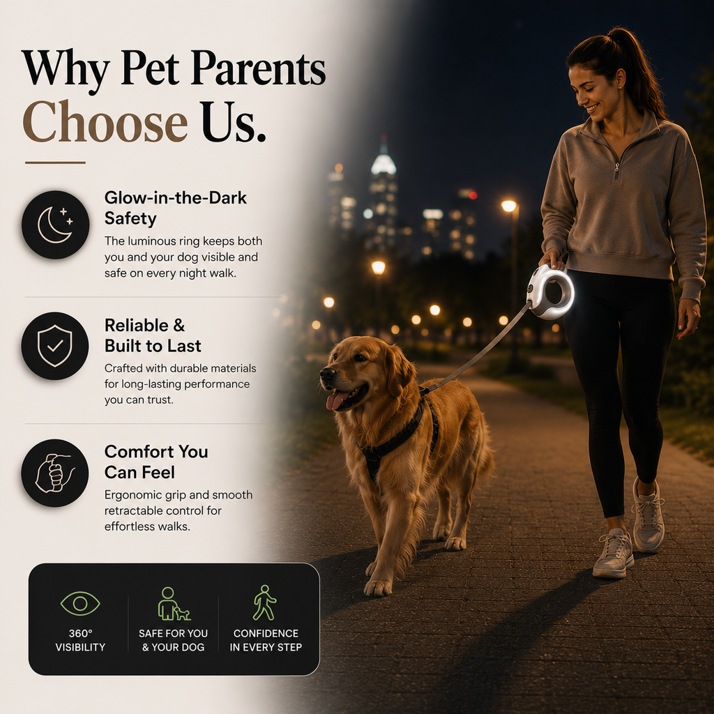 Luminous Ring Retractable Dog Leash - LED Glow