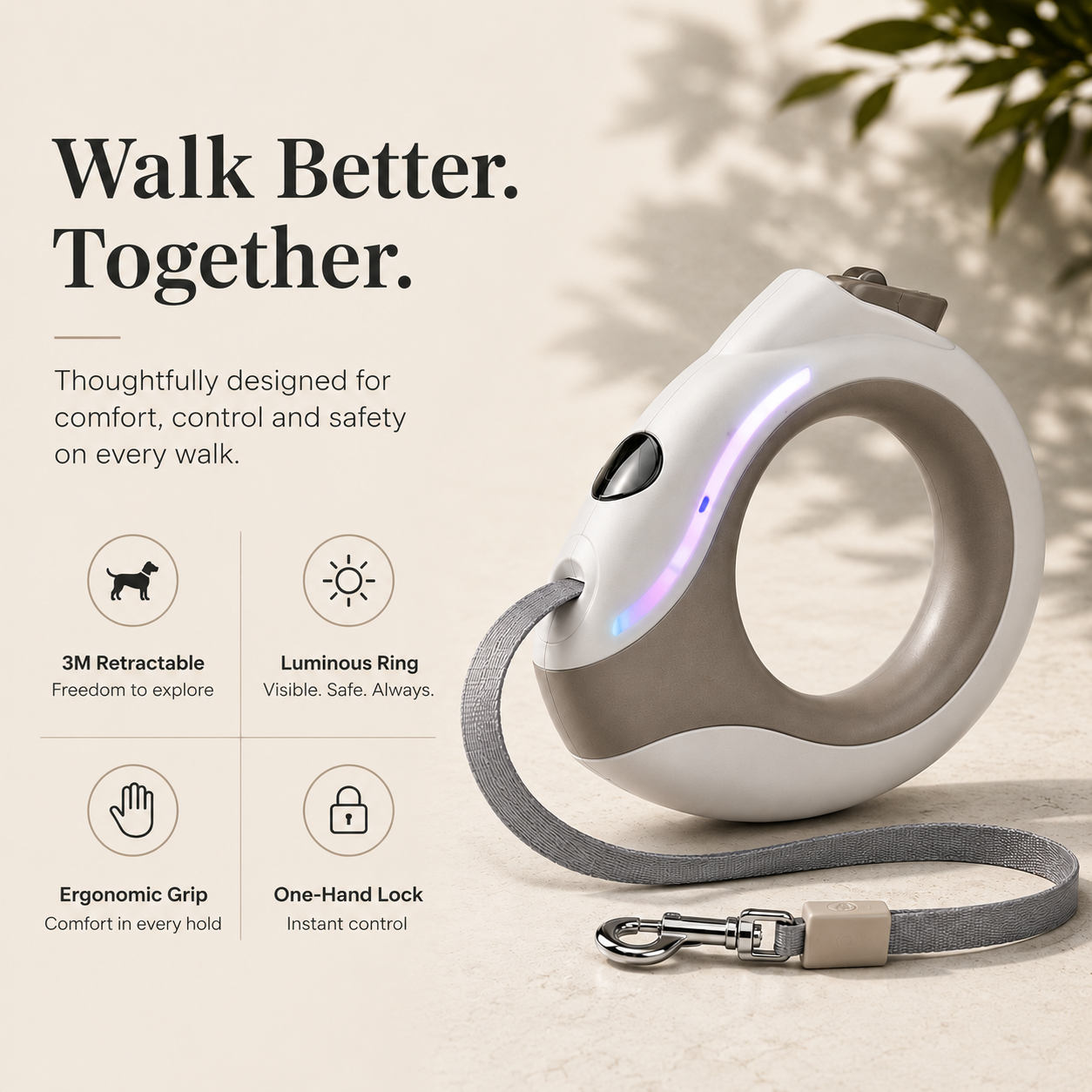 Luminous Ring Retractable Dog Leash - LED Glow