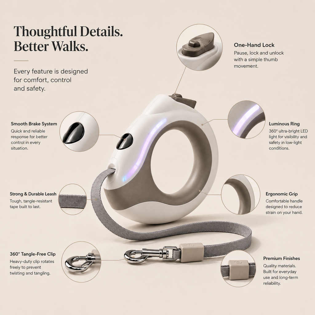 Luminous Ring Retractable Dog Leash - LED Glow