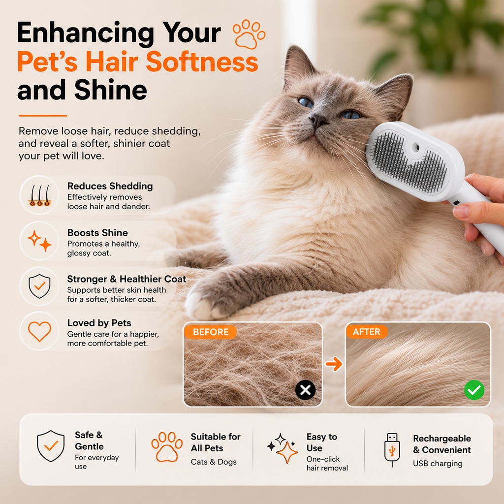 3-in-1 Pet Steam Spray Brush - Simultaneous Mist & Deshed