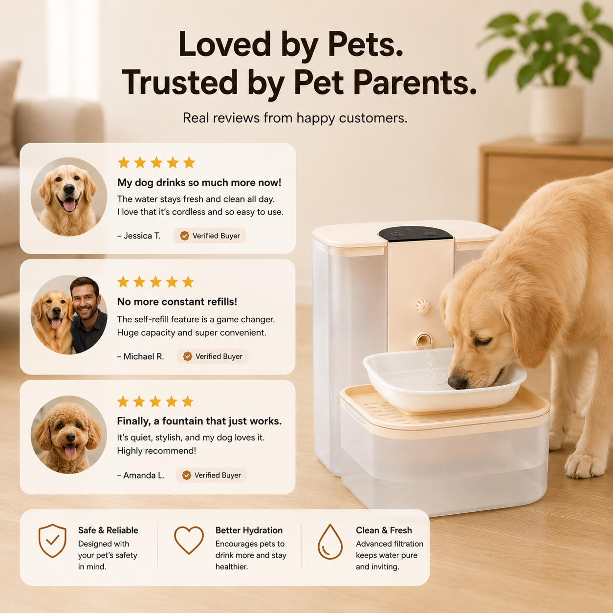 Smart Pet Water Fountain - 4.5L Cordless, Ceramic Bowl