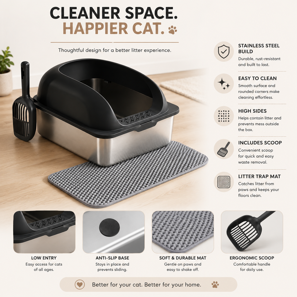 Stainless Steel Cat Litter Box Set