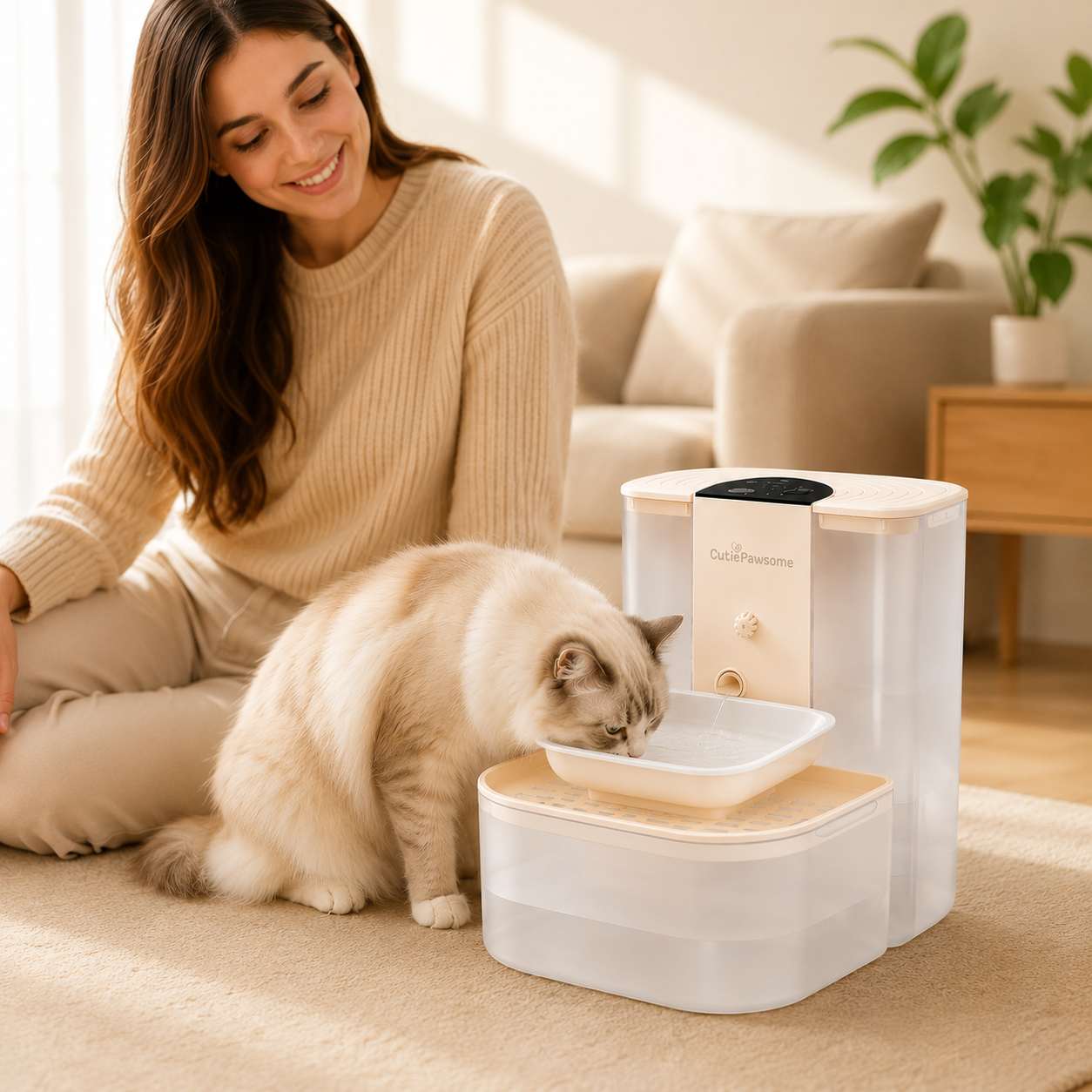 Smart Pet Water Fountain - 4.5L Cordless, Ceramic Bowl