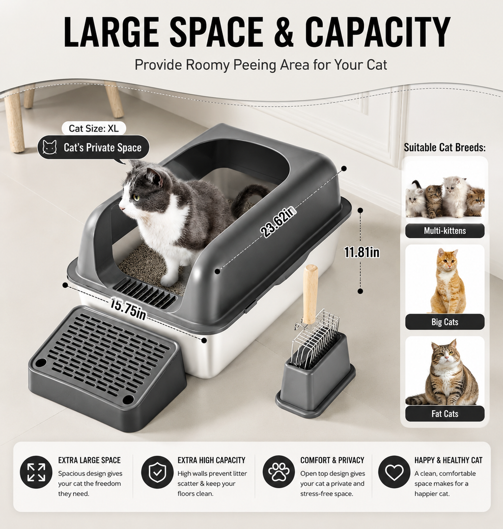 6-Inch Deep Cat Litter Box with Filter Footboard