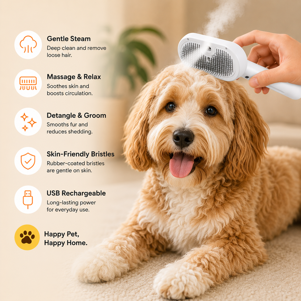 3-in-1 Pet Steam Spray Brush - Simultaneous Mist & Deshed