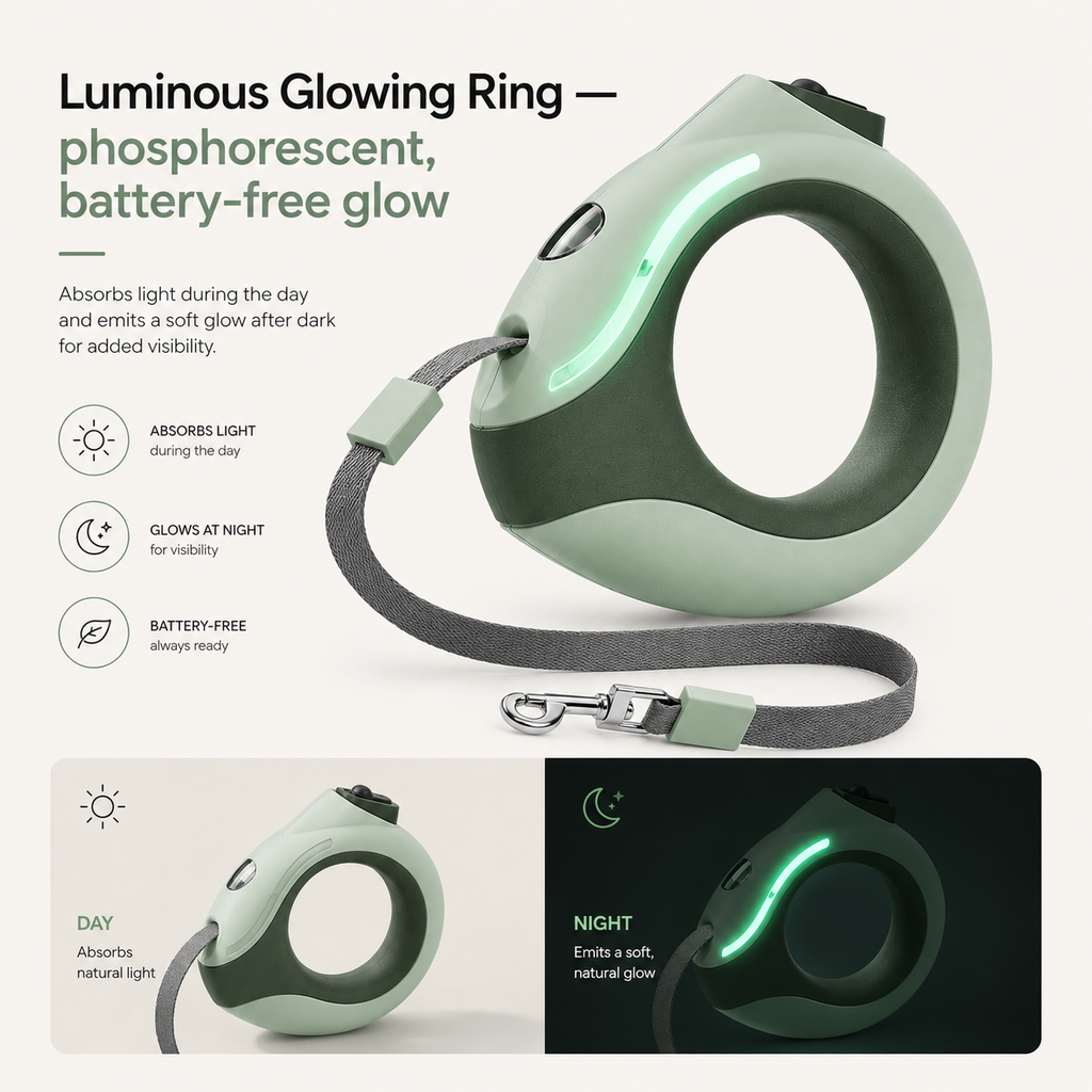 Luminous Ring Retractable Dog Leash - LED Glow