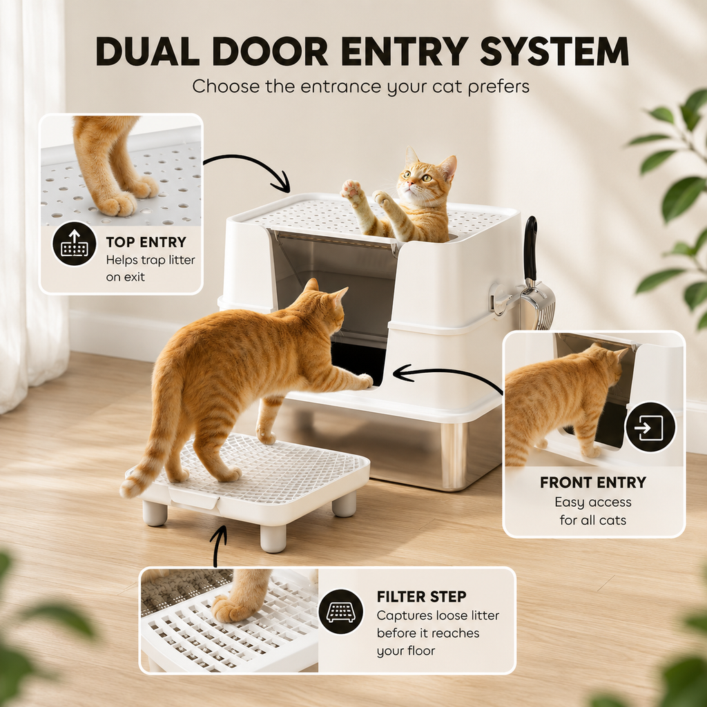XL Enclosed Stainless Steel Cat Litter Box