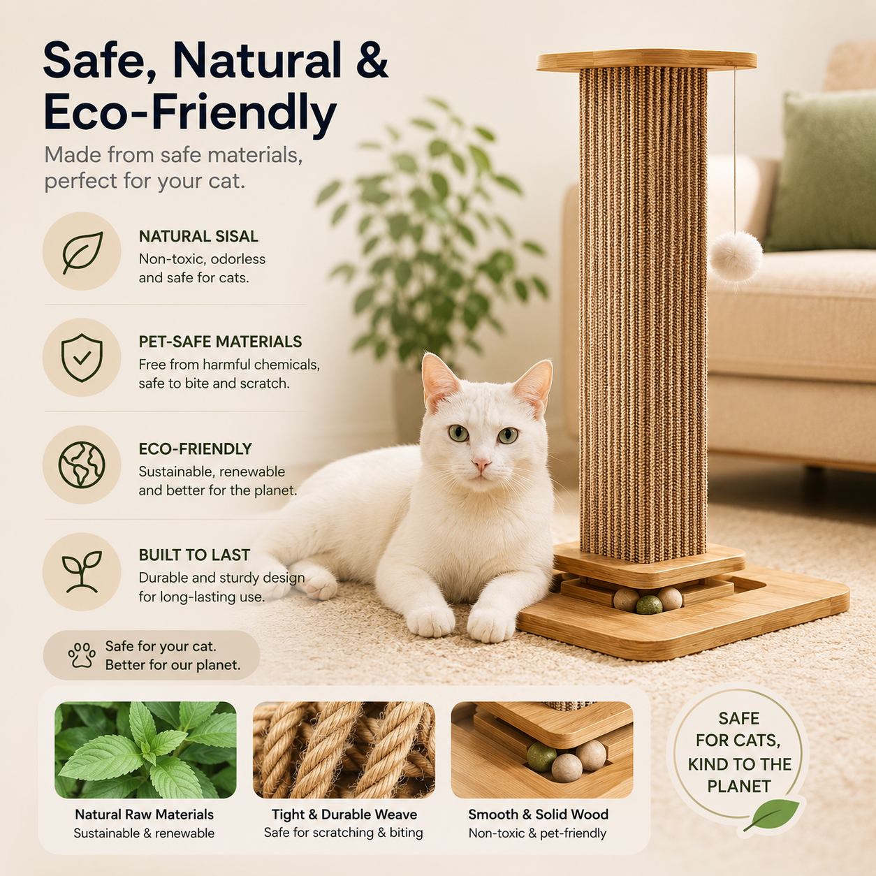 Natural Hand-Woven Sisal Cat Scratcher & Climbing Frame