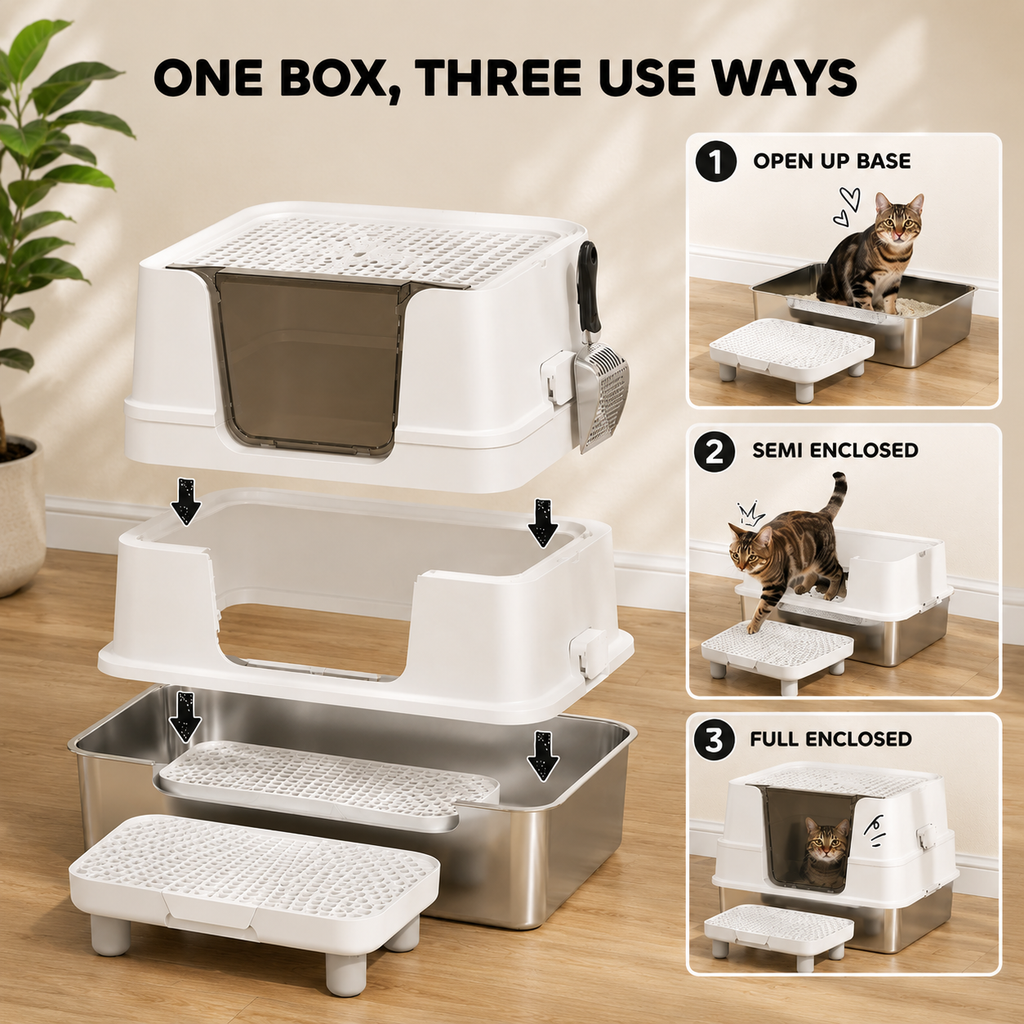 XL Enclosed Stainless Steel Cat Litter Box