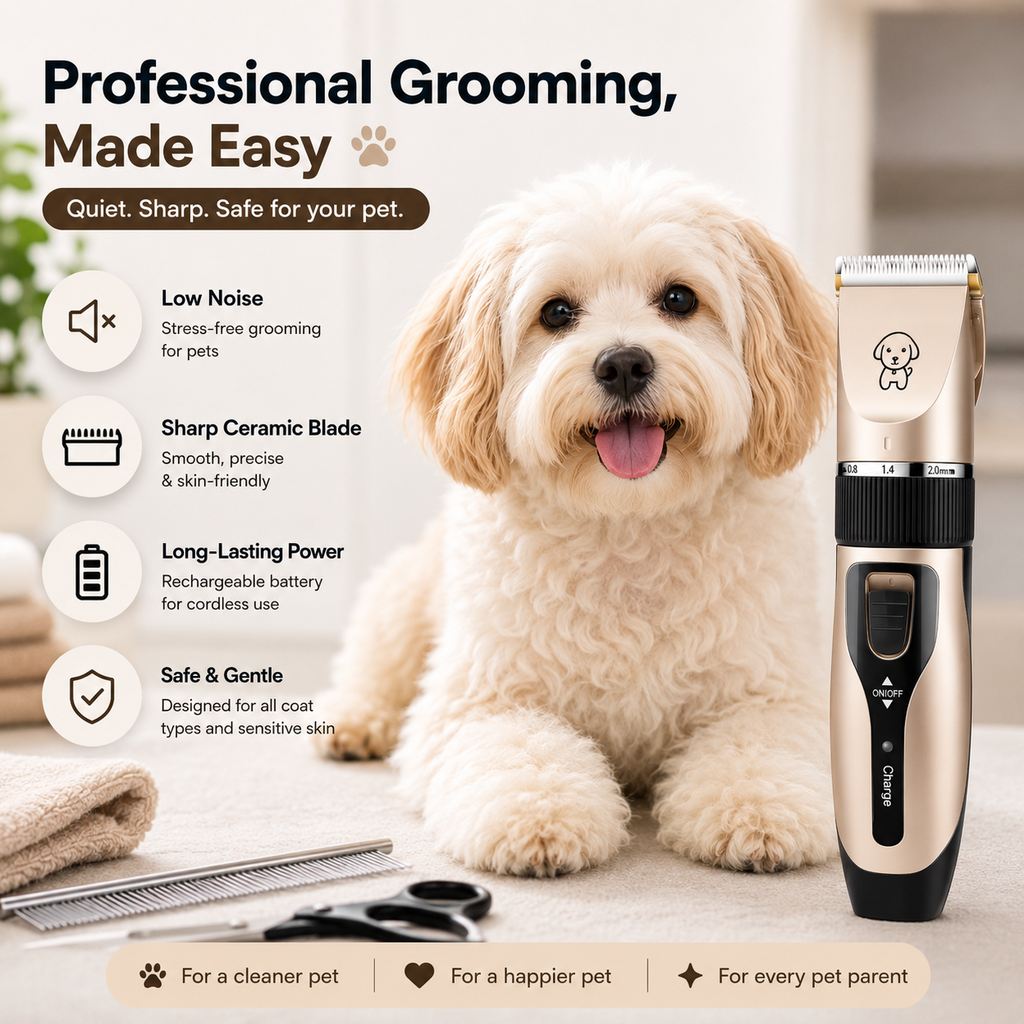 Professional Pet Hair Clipper - Ceramic Blade, Low Noise