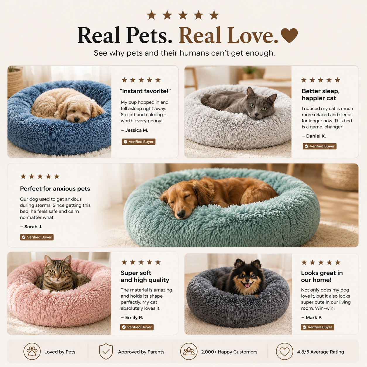 Round Plush Pet Nest - Donut Bed