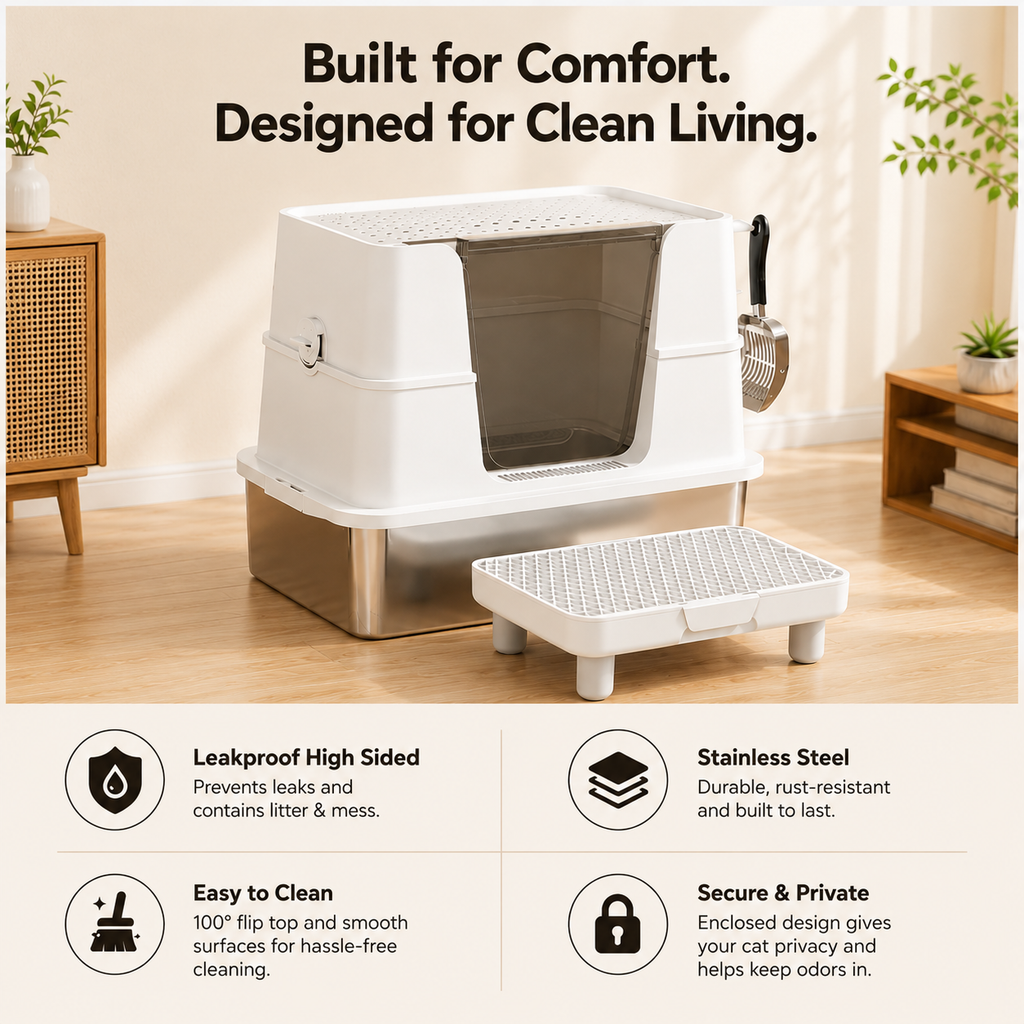 XL Enclosed Stainless Steel Cat Litter Box